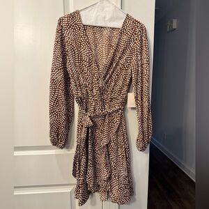 LC Lauren Conrad Brown Polka Dot Long Sleeve Dress